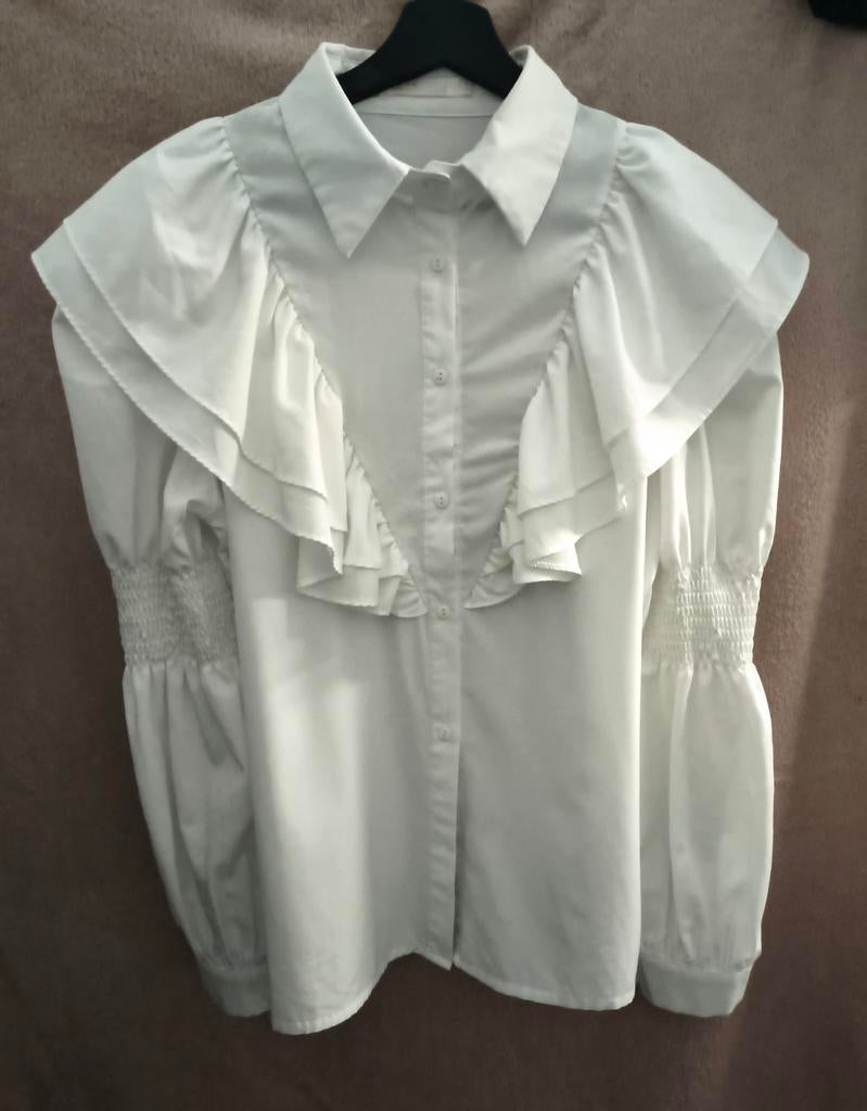 LUZABELLE Blouse S/M met ruches, Wit, Zo goed als nieuw, Maat 36 (S), LUZABELLE