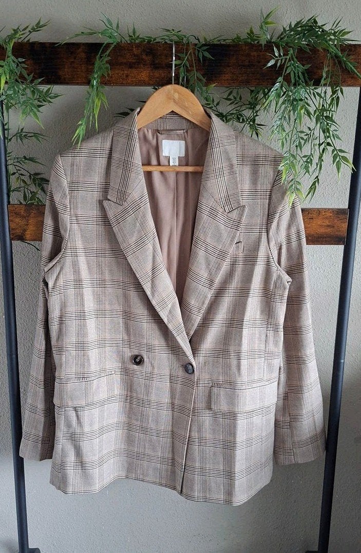 H&M Blazer beige ruit S/M, H&M, Beige, Nieuw, Ophalen of Verzenden
