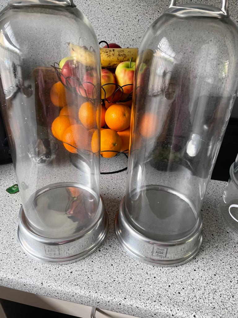 2 glazen stolpen en 1 glazen voorraadpot van riviera maison, Huis en Inrichting, Woonaccessoires | Stolpen, Ophalen of Verzenden