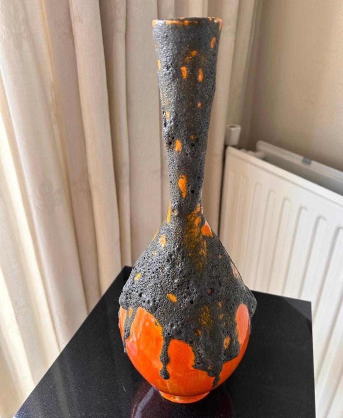 Unieke Max Modolo Lava Vaas - Oranje met Zwart, Ophalen of Verzenden