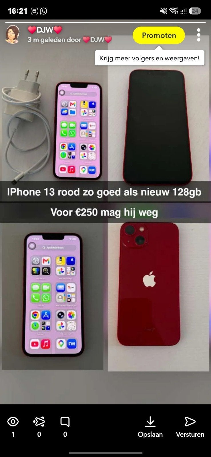 telefoon iPhone 13 red, 128 GB, IPhone 13, Ophalen of Verzenden, Zo goed als nieuw