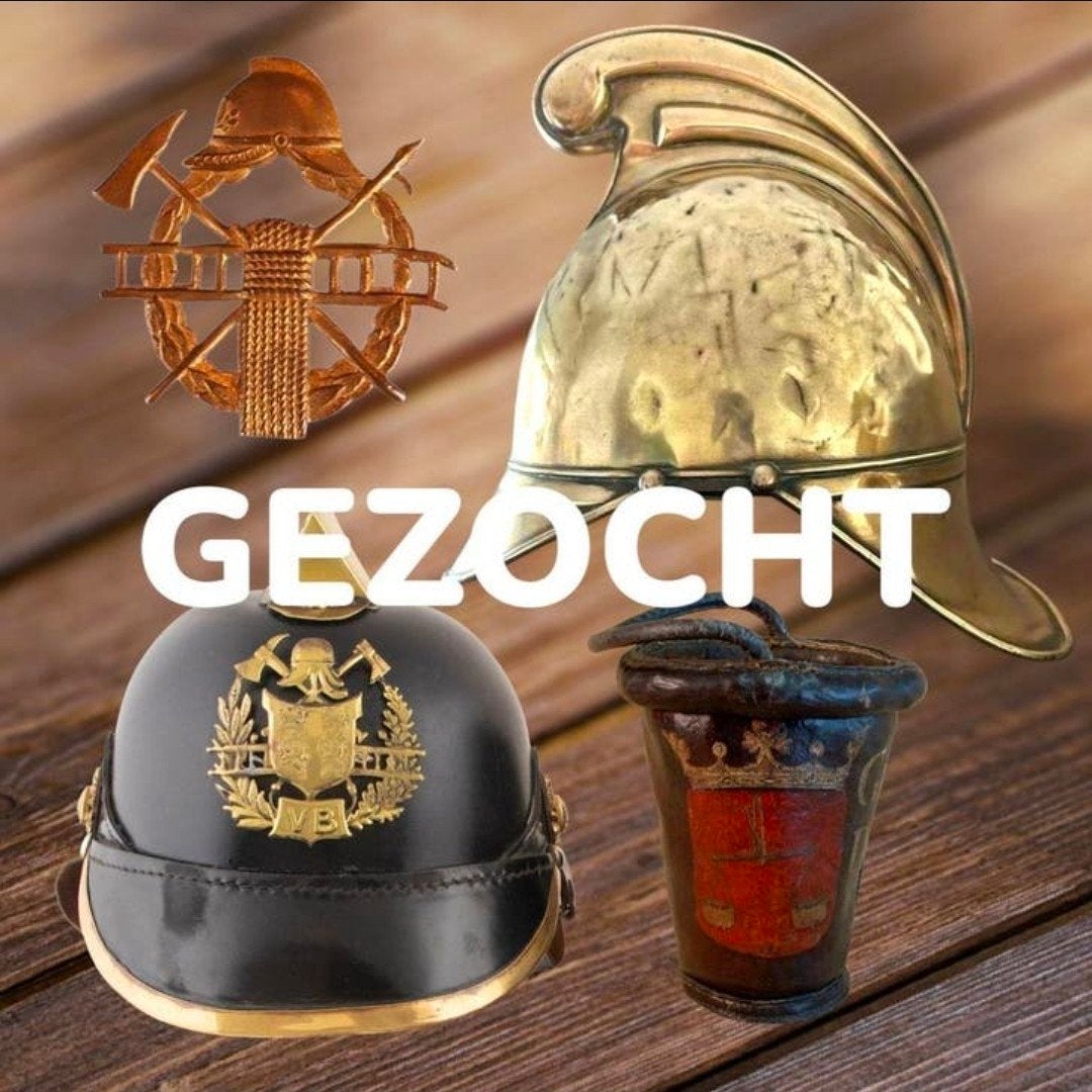 Gezocht,  oude brandweerhelm (brandweer) emblemen etcetera., Ophalen of Verzenden, Landmacht, Nederland, Embleem of Badge