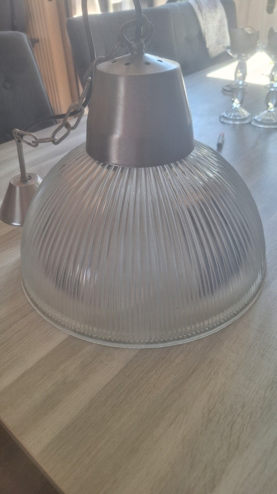 Stoere Habitat hanglamp met geribbelde glazen kap, Huis en Inrichting, Ophalen, Zo goed als nieuw, Glas