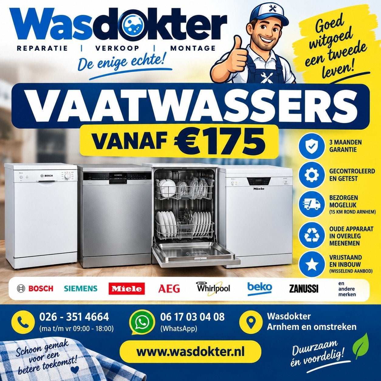 VAATWASSERS VANAF €175 3 MAANDEN GARANTIE  WASDOKTER, Witgoed en Apparatuur, Vaatwasmachines, Ophalen, Gebruikt, Minder dan 85 cm