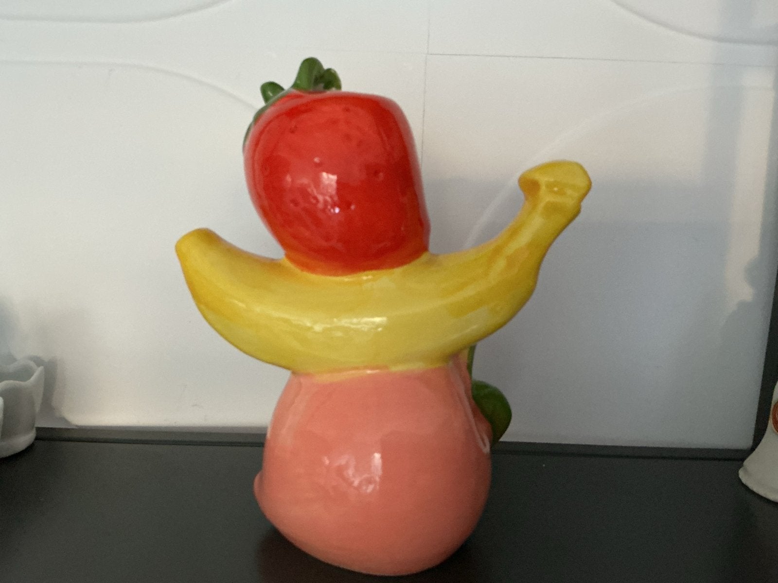 Vrolijke vasje fruitdecoratie - aardbei, banaan, perzik, Ophalen of Verzenden