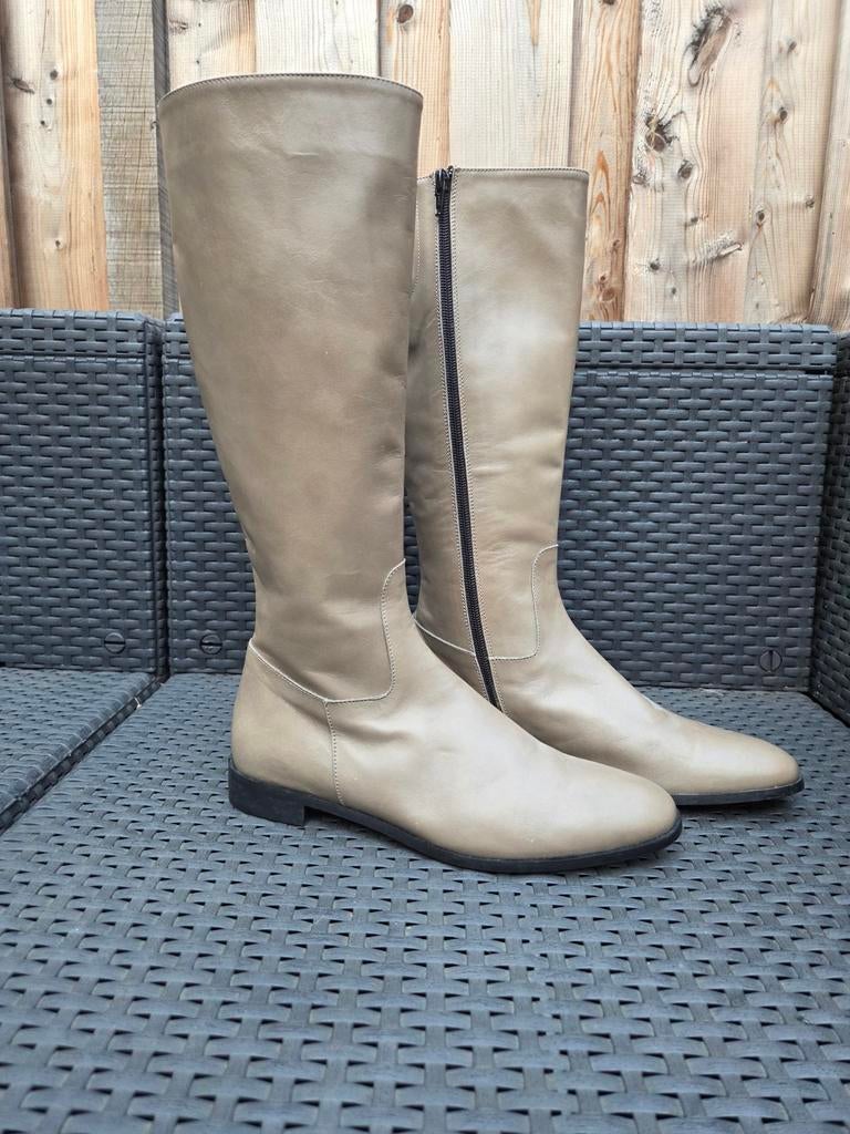 Italiaanse Nappa Leren Laarzen Greige Taupe - Maat 37,5, Kleding | Dames, Schoenen, Nieuw, Hoge laarzen, Beige, Ophalen of Verzenden