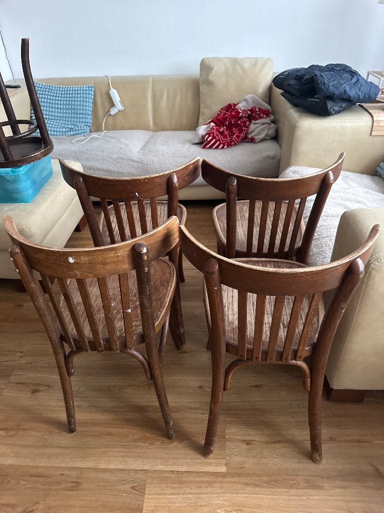 Set van 4 Antieke Thonet / Cosmos Bistrostoelen (3x Originee, Antiek en Kunst, Antiek | Meubels | Stoelen en Banken, Ophalen