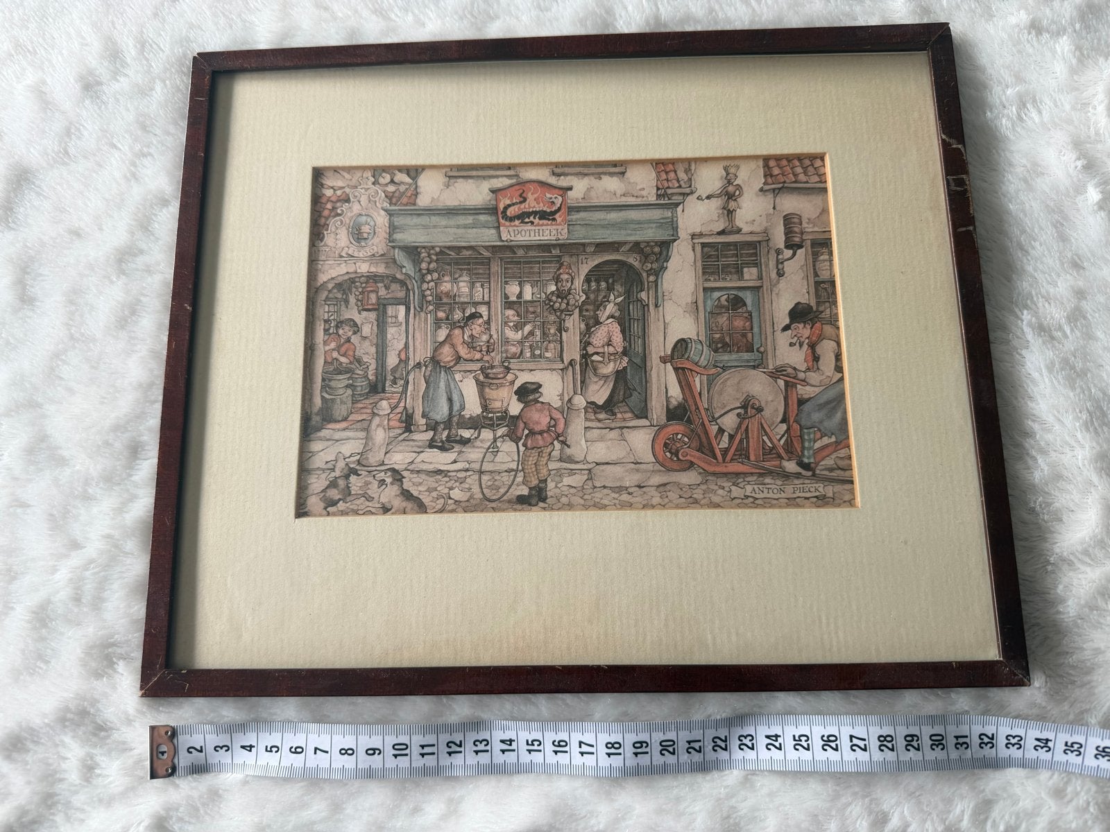 Anton Pieck print 'De Apotheek' ingelijst, Ophalen of Verzenden, Klassiek, Print, Ingelijst