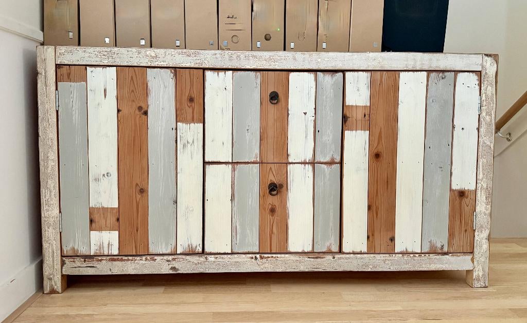 Robuust dressoir van driftwood, handgemaakt, Huis en Inrichting, Kasten | Dressoirs, Ophalen, Gebruikt, 100 tot 150 cm, Driftwood