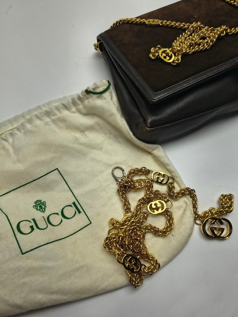 Gucci tas origineel authentiek vintage met accessoires, Ophalen of Verzenden, Zo goed als nieuw, Bruin, Schoudertasje
