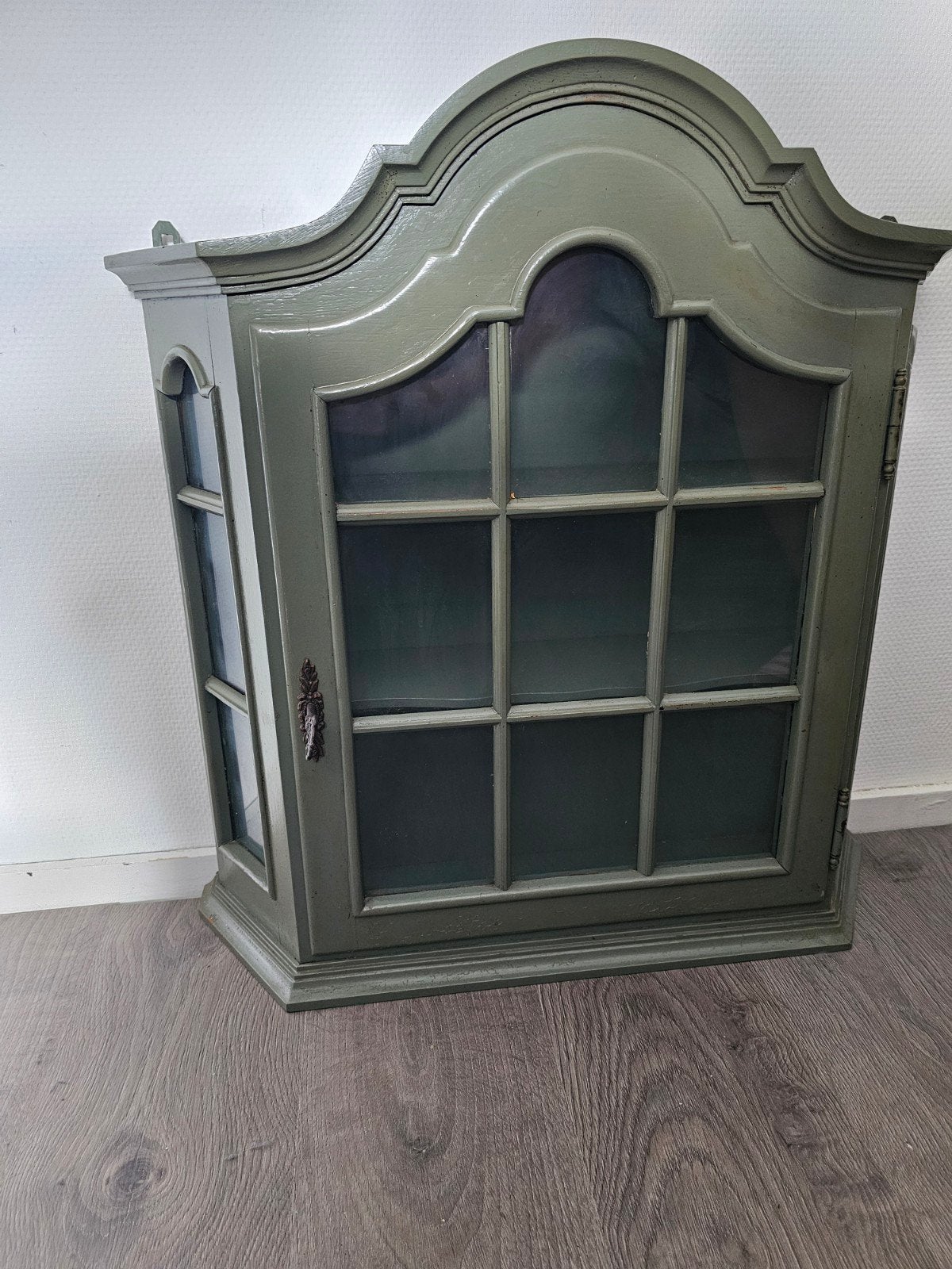 prachtig oud, antiek, vintage vitrinekasten groen geverft, Ophalen, 25 tot 50 cm, 50 tot 100 cm, Minder dan 100 cm