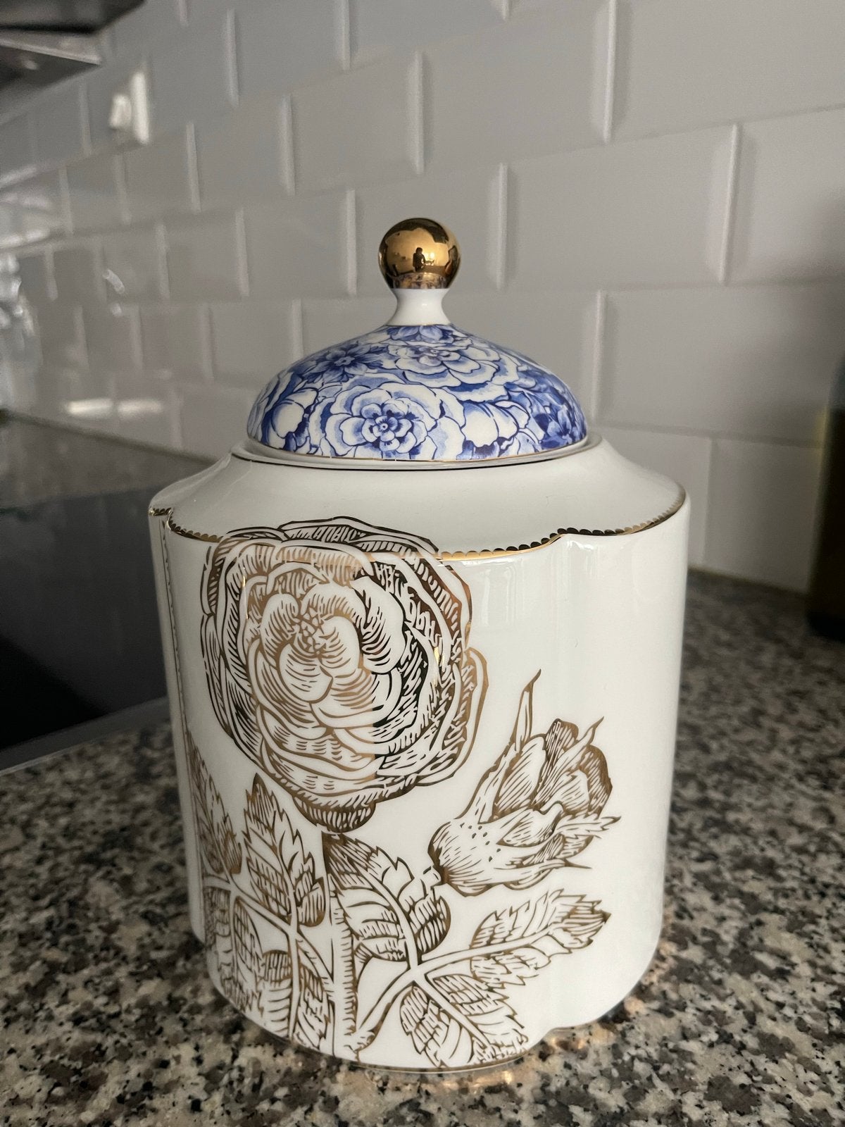 Royal Pip Porseleinen Voorraadpot met Gouden Roos, Ophalen of Verzenden, Zo goed als nieuw, Voorraadpot, Steen/keramiek
