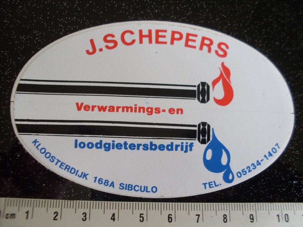 sticker J. Schepers sibculo verwarmins loodgieters logo, Verzamelen, Verzenden, Zo goed als nieuw, Bedrijf of Vereniging