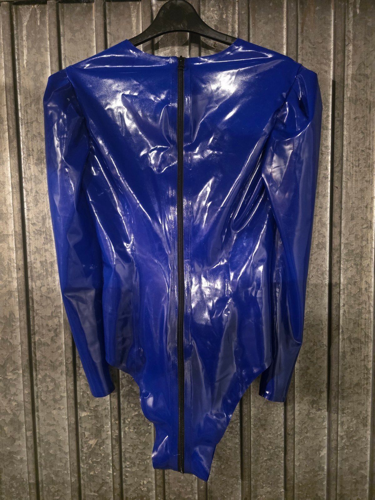 Glanzende blauwe latex bodysuit met rits, Onbekend, Verzenden, Nieuw