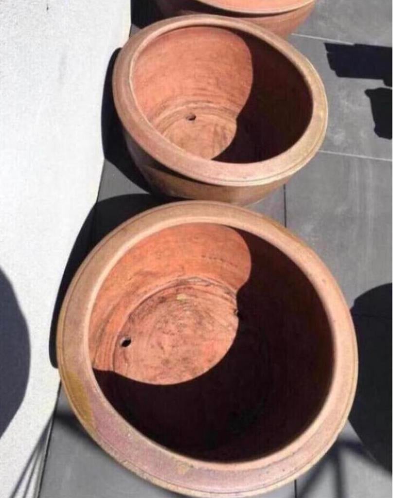Grote terracotta bloempotten, 40 cm of meer, Rond, Ophalen of Verzenden, Zo goed als nieuw