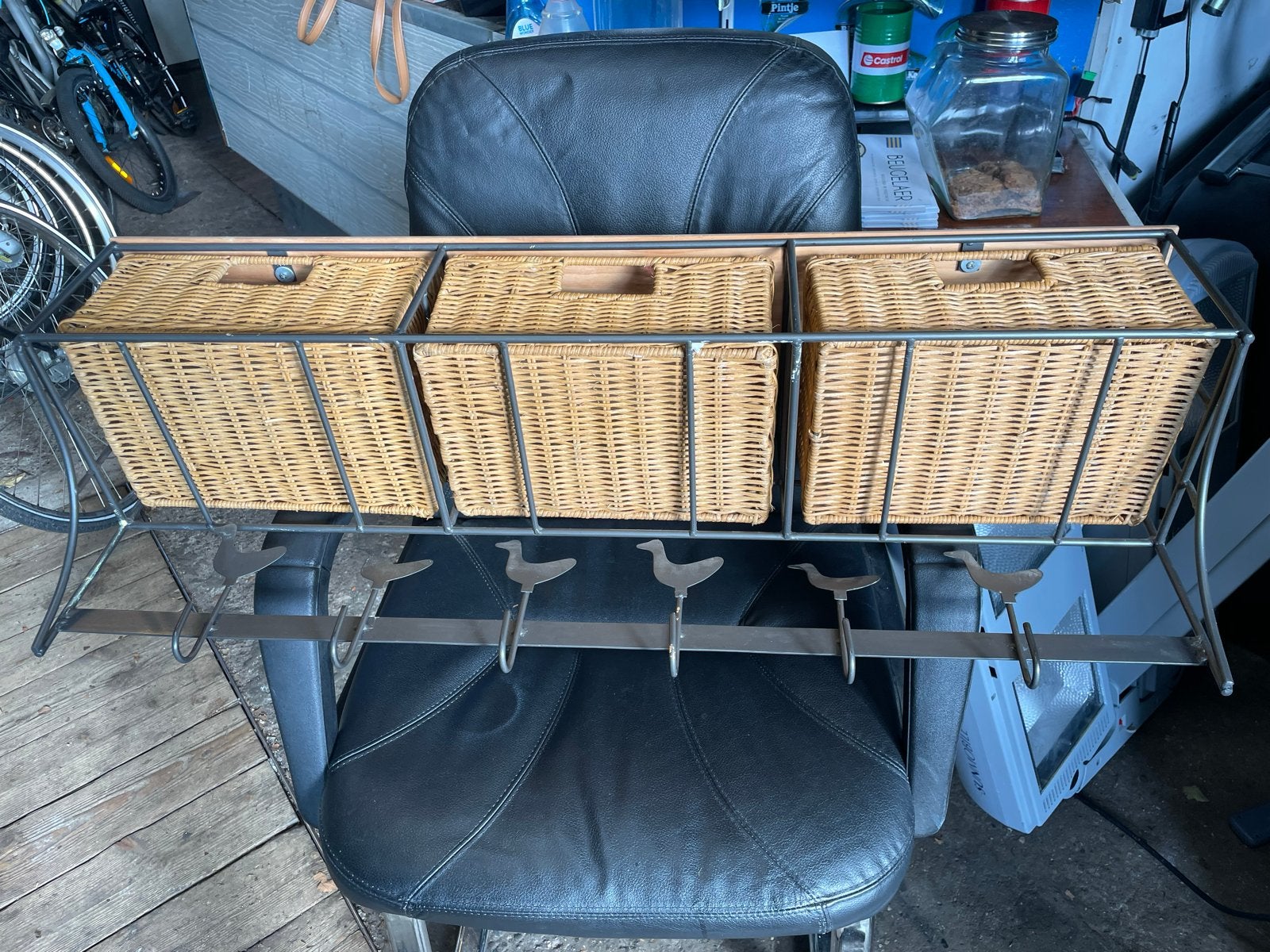 Wandkapstok 90x30 riet/ijzer met eendjes - Gebruikt, Huis en Inrichting, Woonaccessoires | Kapstokken, Gebruikt, Minder dan 100 cm
