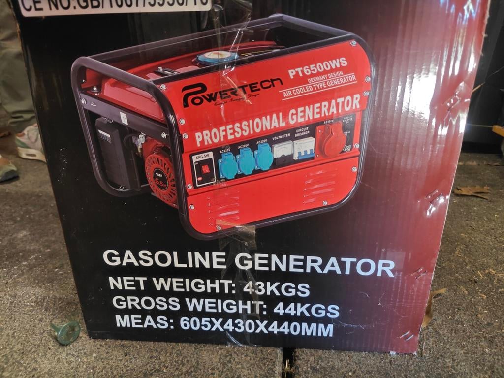 Powertech PT6500WS Benzine Generator - Nieuw in Doos, Ophalen, Nieuw, Minder dan 5 kVA, Benzine