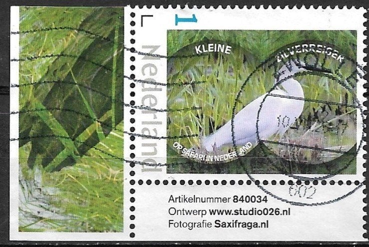 Nederland 2024 uit vel watervogels KLEINE ZILVERREIGER hoek, Verzenden, Na 1940, Gestempeld
