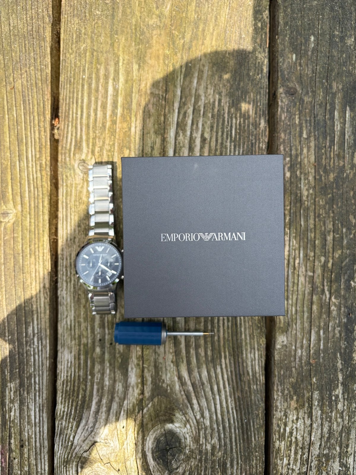 Authentiek Emporio Armani AR2434 Zilver Horloge Chronograaf, Ophalen of Verzenden, Zo goed als nieuw, Staal, Polshorloge