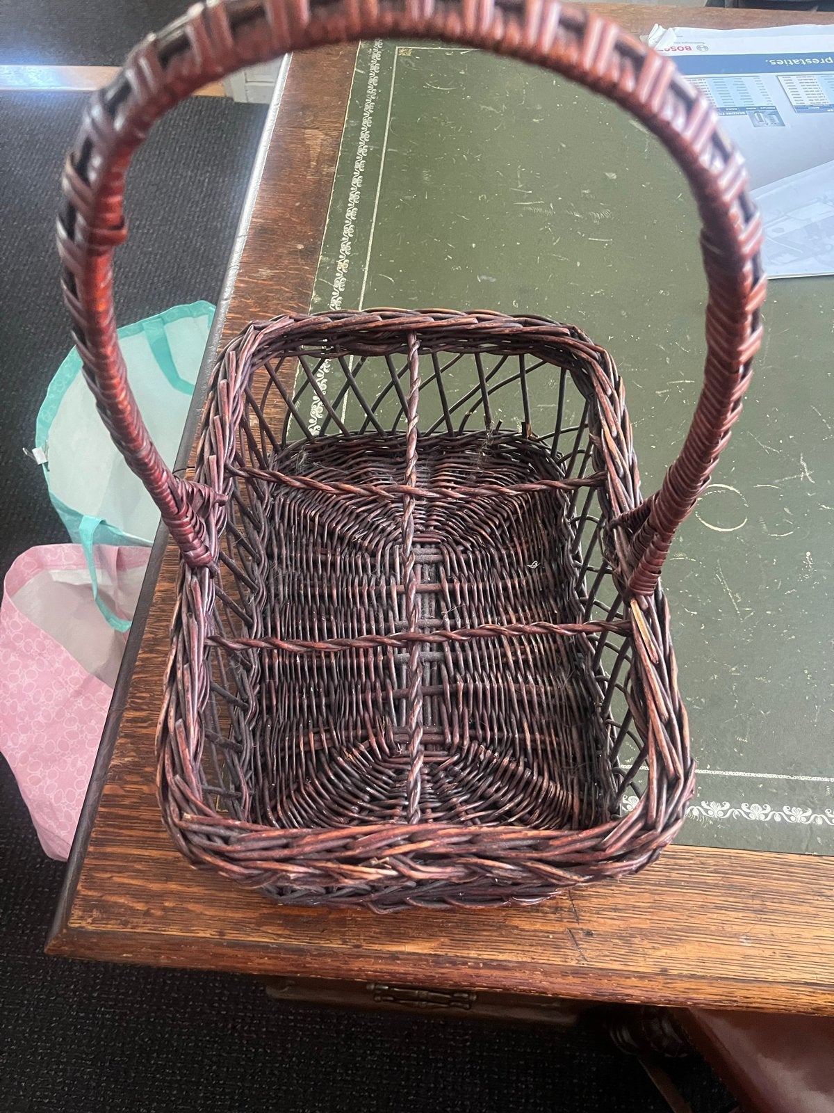 Vintage rotan flessenmand voor 6 flessen, Ophalen, Vintage, Gebruikt, Natuurlijk materiaal