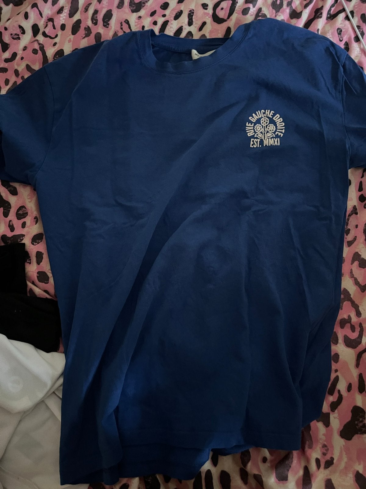 Blauw T-shirt met 'RIVE GAUCHE DROITE' print, Blauw, Zo goed als nieuw, Korte mouw, Ophalen