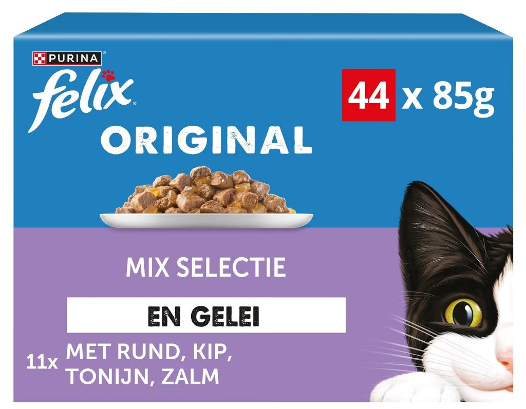 44 zakjes Felix Mix Selectie in Gelei Kattenvoer, Natvoer, Verzenden, Kat