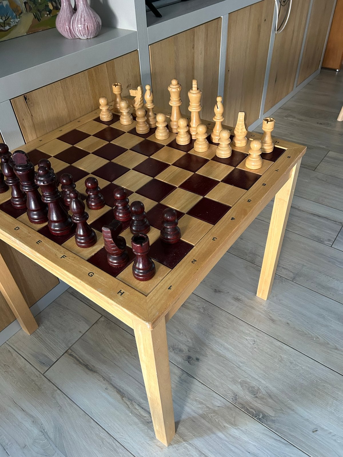Schaaktafel / Houten schaakspel met tafel, Een of twee spelers, Ophalen, Gebruikt