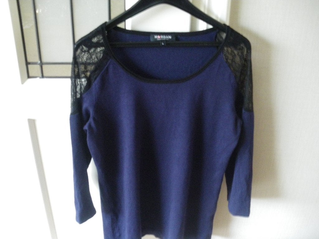 nieuw zomer shirt 3/4 mouw stukjes zwart kant morgan mt 42, Ophalen of Verzenden, Nieuw, Maat 42/44 (L), Overige kleuren
