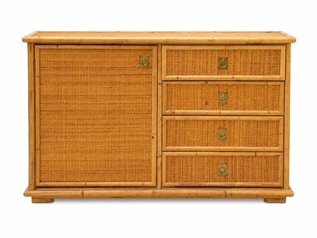 Italiaanse vintage design rotan dressoir van Dal Vera, Ophalen, Vintage, dal vera, rotan, bamboe, design, Zo goed als nieuw, 25 tot 50 cm