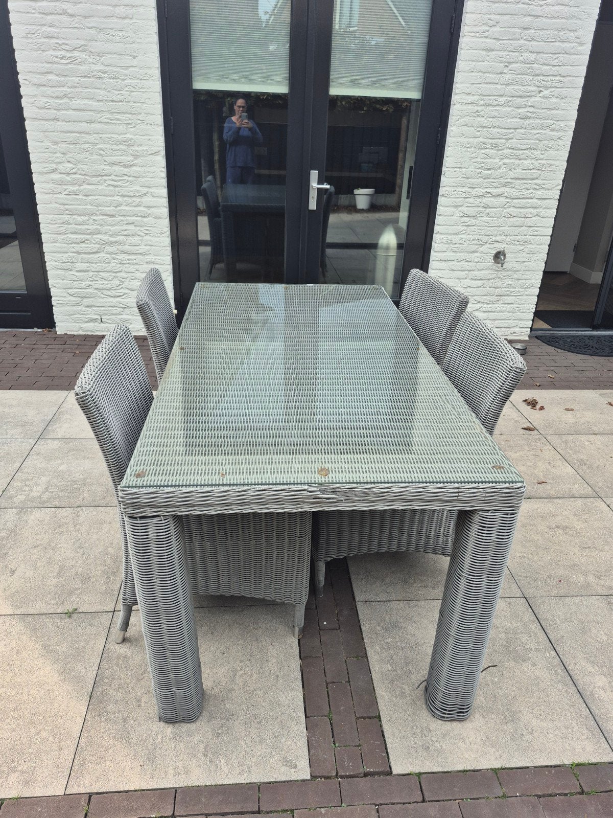 Tuintafel met 4 stoelen  zitkussens - Gebruikt, goede staat, Tuin en Terras, Ophalen