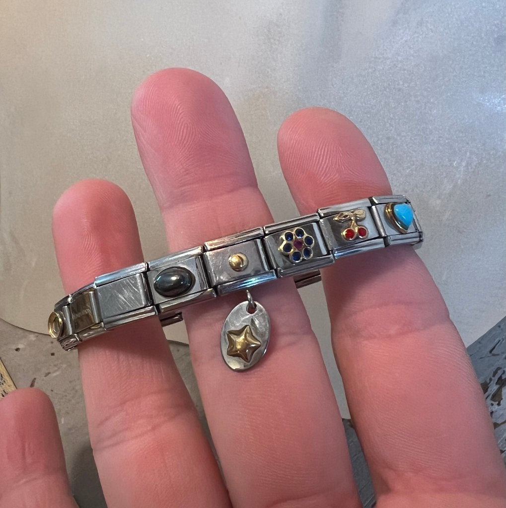 Vintage Zoppini zilverkleurige armband verguld parel bedels, Sieraden, Tassen en Uiterlijk, Overige materialen, Ophalen of Verzenden