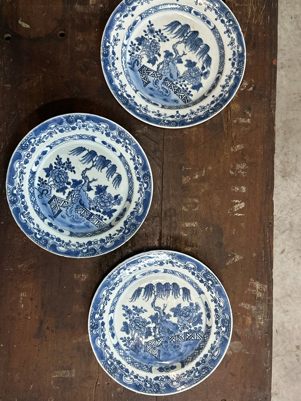 Set van 3 antieke Chinese borden, blauw-wit porselein, Ophalen of Verzenden