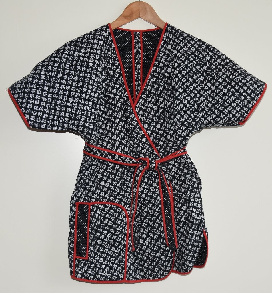 Omkeerbare kimono jasje blazer boho S / M polkadots, Verzenden, Gedragen, Maat 38/40 (M), Zwart