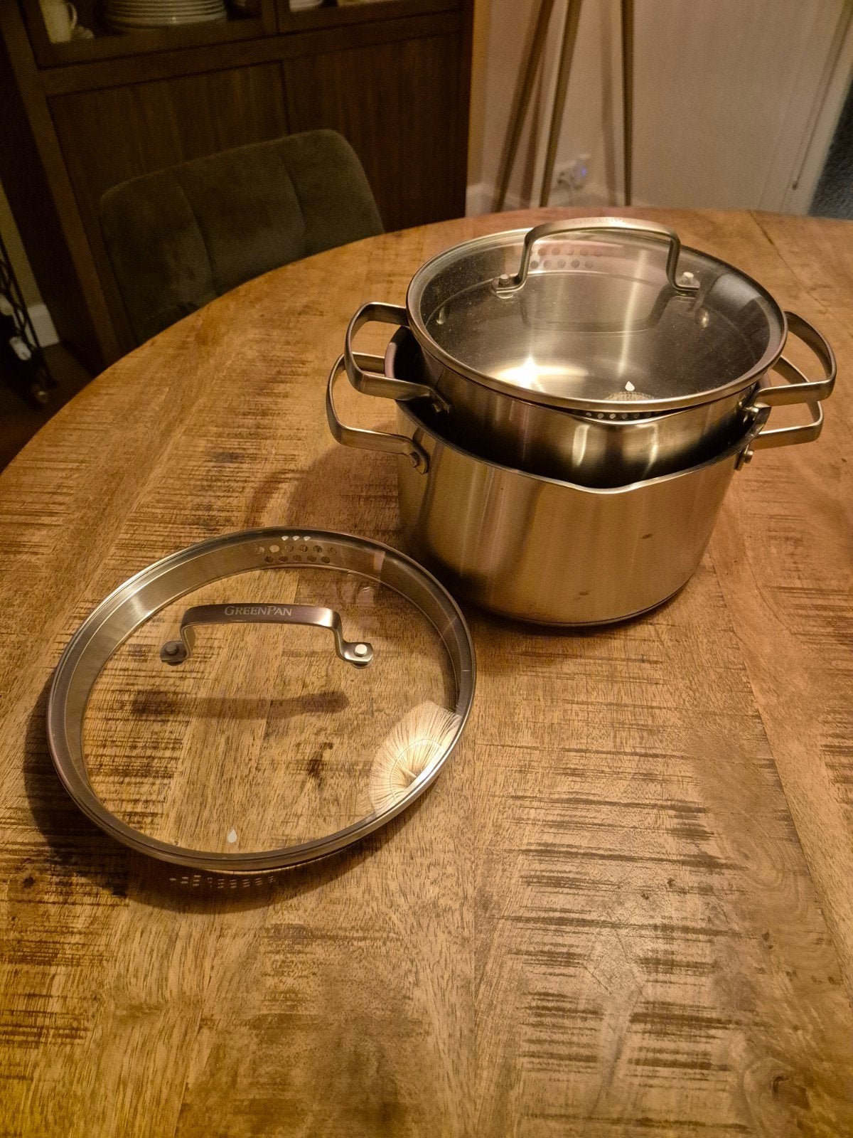 GreenPan pannenset - 2 RVS kookpannen met deksels, Ophalen, Zo goed als nieuw, GreenPan, Rvs