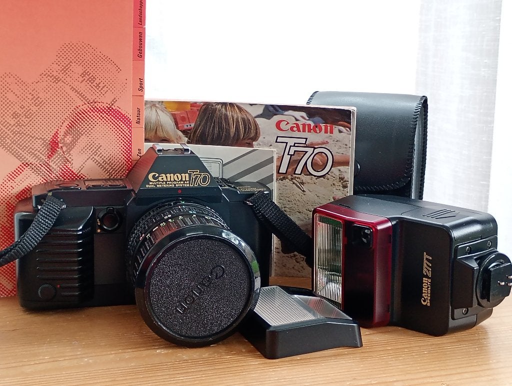 Canon T70 met FD 35-70 en 277T, Audio, Tv en Foto, Ophalen of Verzenden, Gebruikt, Spiegelreflex, Canon