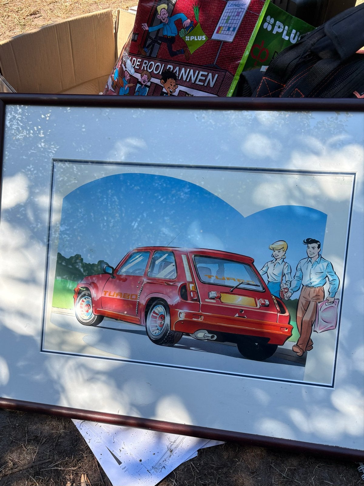 Origineel schilderij: Rode sportwagen met stel, Ophalen, Realistisch, Overige technieken, Overige onderwerpen