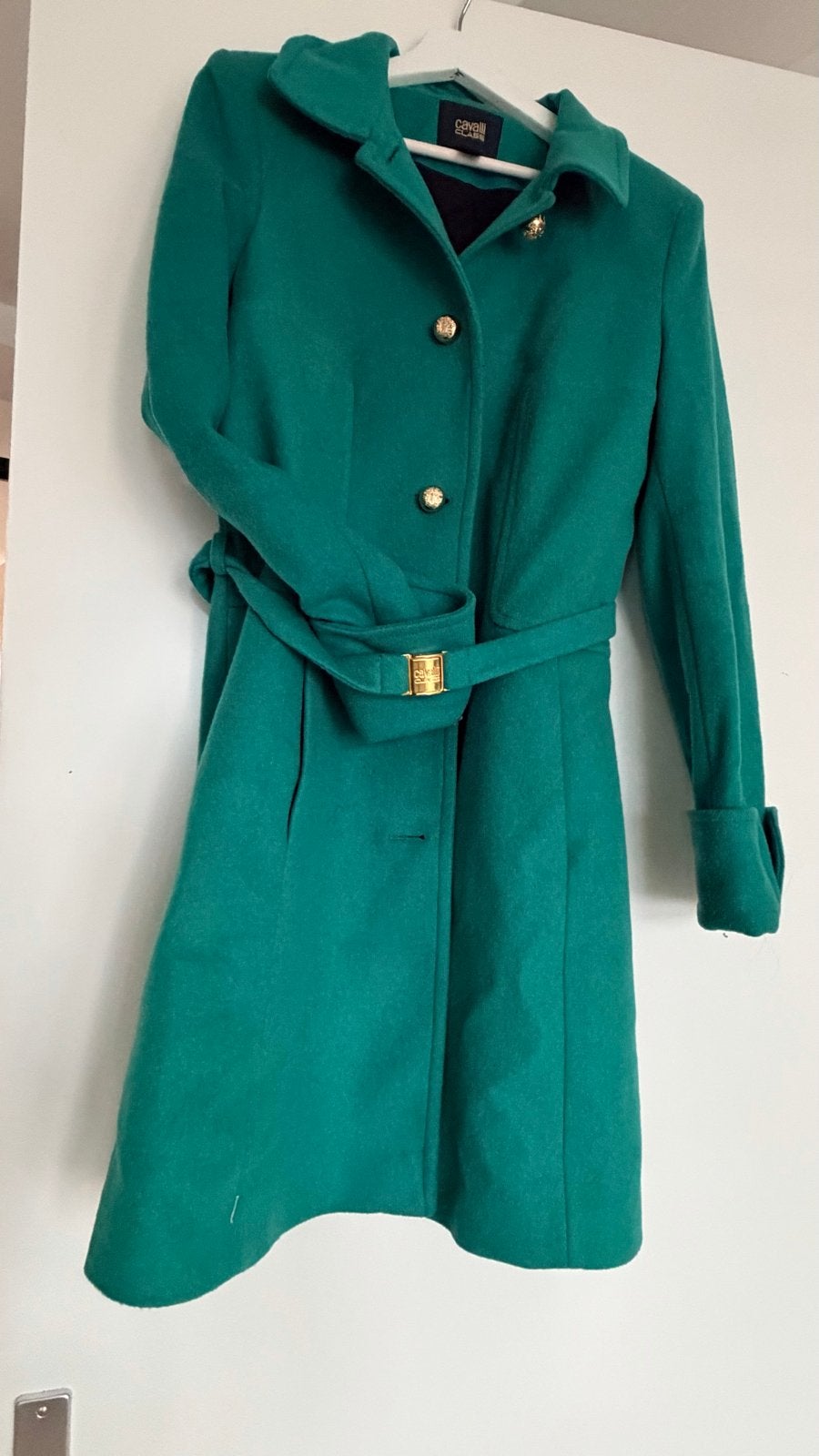 Roberto Cavalli Class Groene Wollen Jas Maat M, Ophalen of Verzenden, Zo goed als nieuw, Maat 38/40 (M), Groen