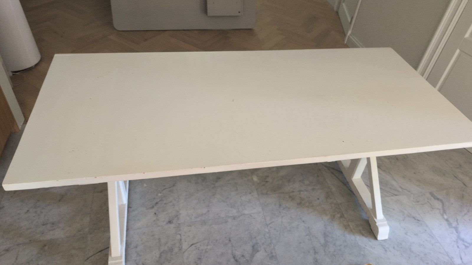 Witte eettafel met kruispoten - Landelijke stijl, Ophalen, Gebruikt, 50 tot 100 cm, Vier personen