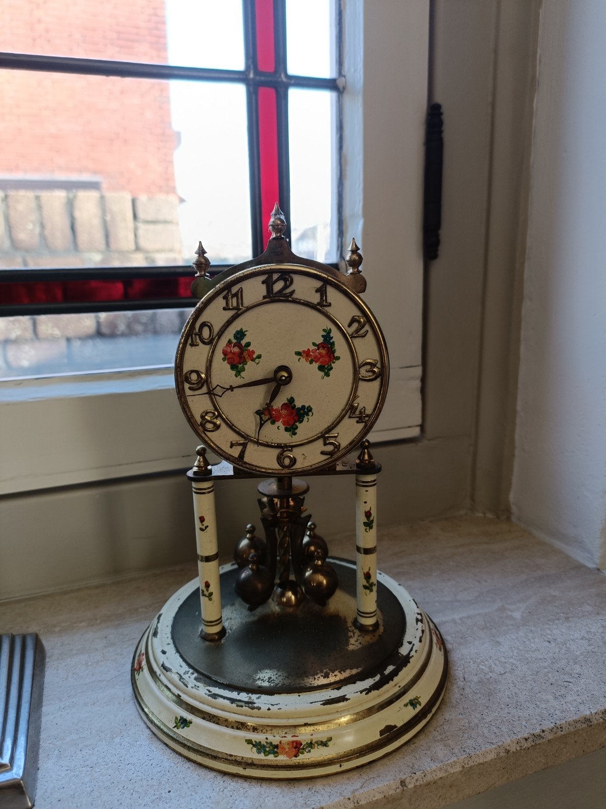 Antieke pendule klok met bloemmotief, Ophalen of Verzenden, Gebruikt, Staande klok