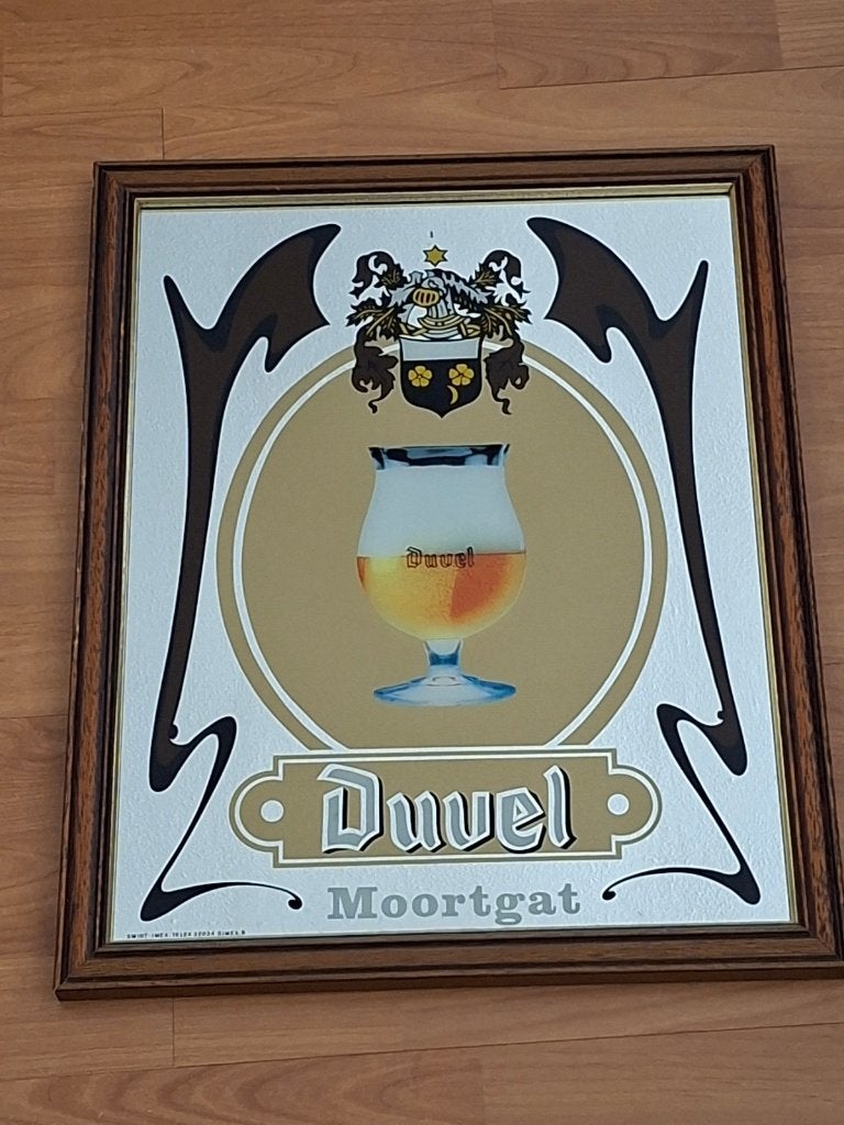 Duvel bier spiegel Moortgat oudje 40 x 50 cm, Verzamelen, Ophalen of Verzenden, Zo goed als nieuw, Reclamebord, Plaat of Schild