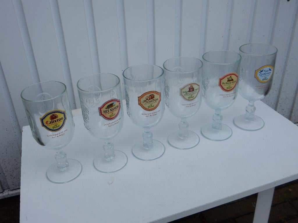 6 Grolsch jubileum bierglazen, Ophalen, Zo goed als nieuw, Bierglas