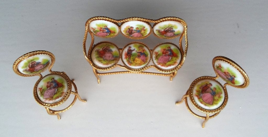 Bankje en 2 stoeltjes. EME Made in Spain. Limoges stijl, Ophalen of Verzenden