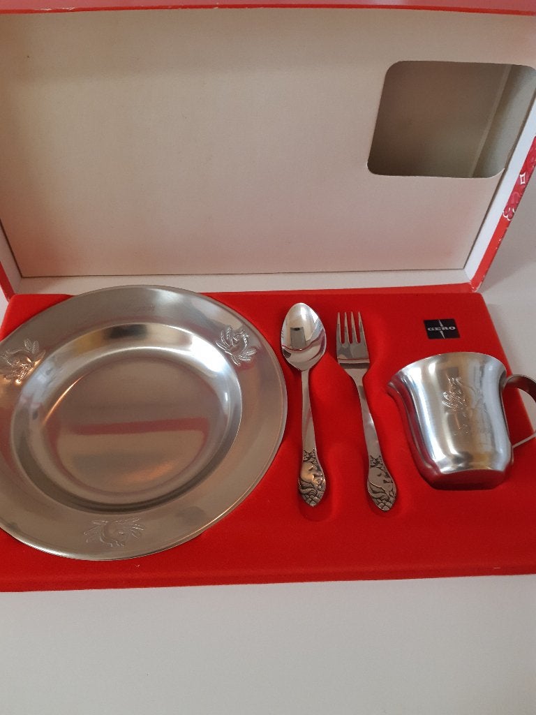 Vintage Gero Eekhoorn Kinderbestekset (4-delig) in Doos, Ophalen of Verzenden