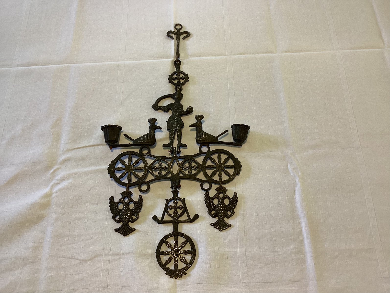 Vintage Byzantijnse Wandkandelaar. Brons Zwart Gepatineerd, Antiek en Kunst, Ophalen of Verzenden, Brons