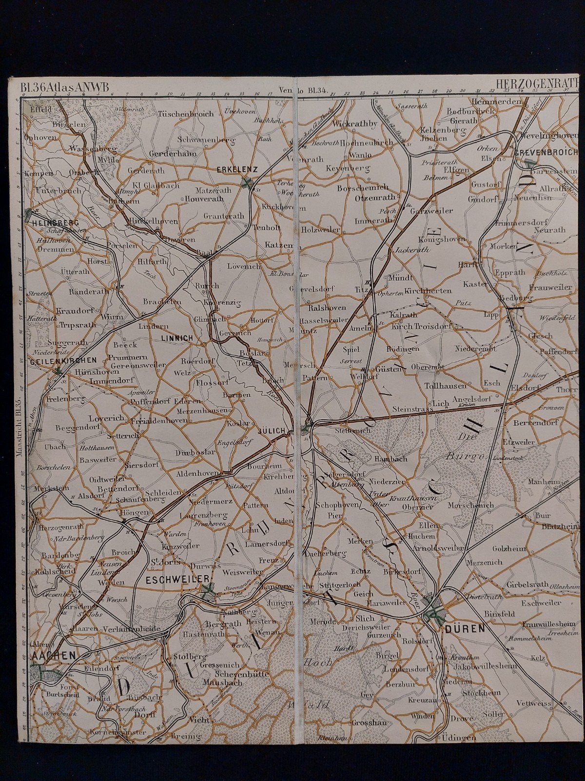 36 / Herzogenrath - Duitsland plattegrond ANWB uit 1920, Boeken, Gelezen, ANWB, Ophalen of Verzenden, Landkaart