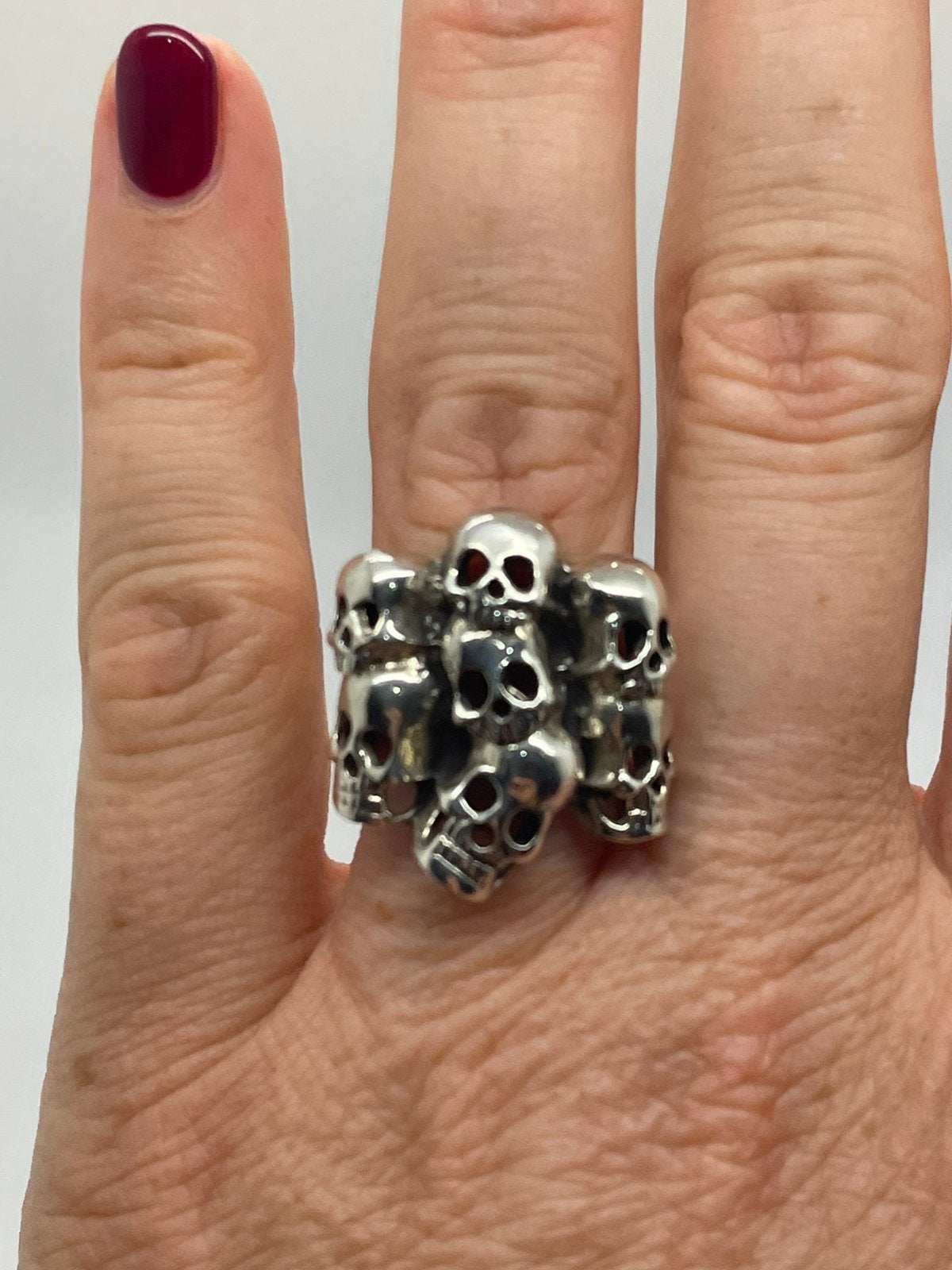 F743 Prachtige zilveren skull ring maat 18,5, Ophalen of Verzenden, X, Dame of Heer, Zilver