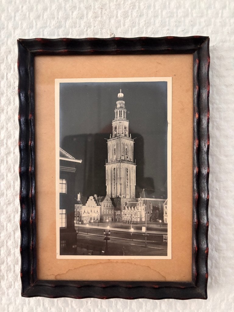 Antieke foto / ansichtkaart Martinitoren Groningen in lijst., Ophalen of Verzenden, 1920 tot 1940, Groningen