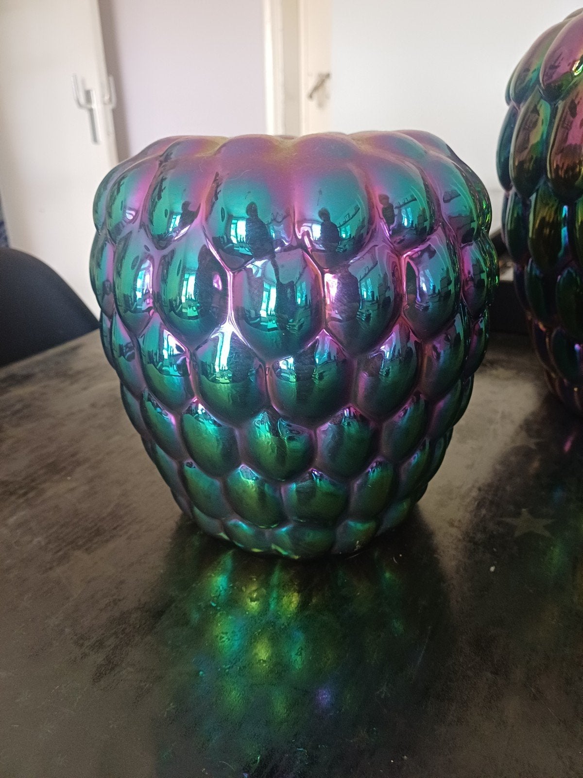 Set van 2 iriserende vazen/potten met bubbeltextuur, Ophalen, Meerkleurig, Met patroon/structuur, Glas