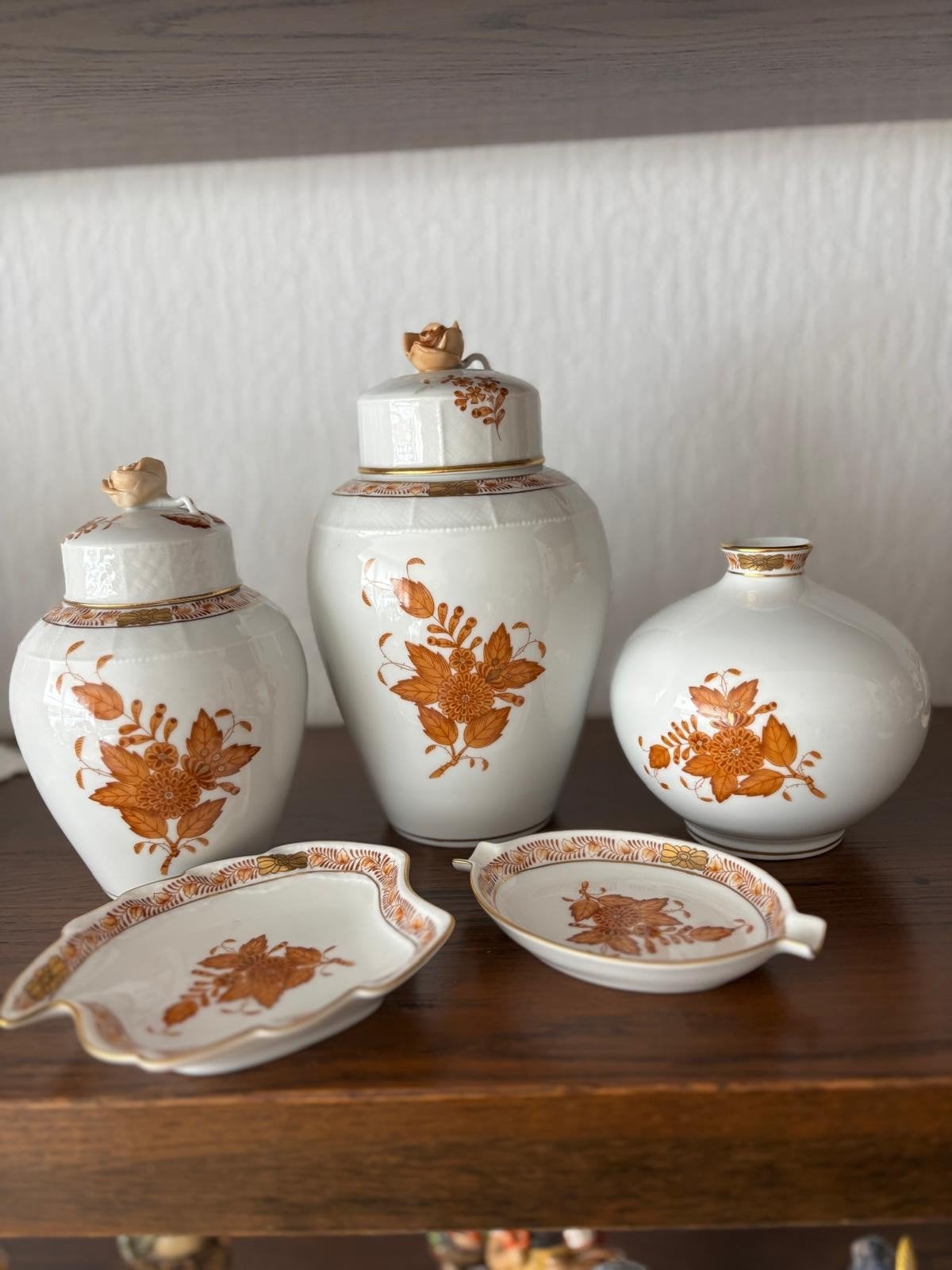 Herend Chinese Bouquet Rust / Apponyi Brown 5-delige set, Antiek en Kunst, Antiek | Porselein, Ophalen