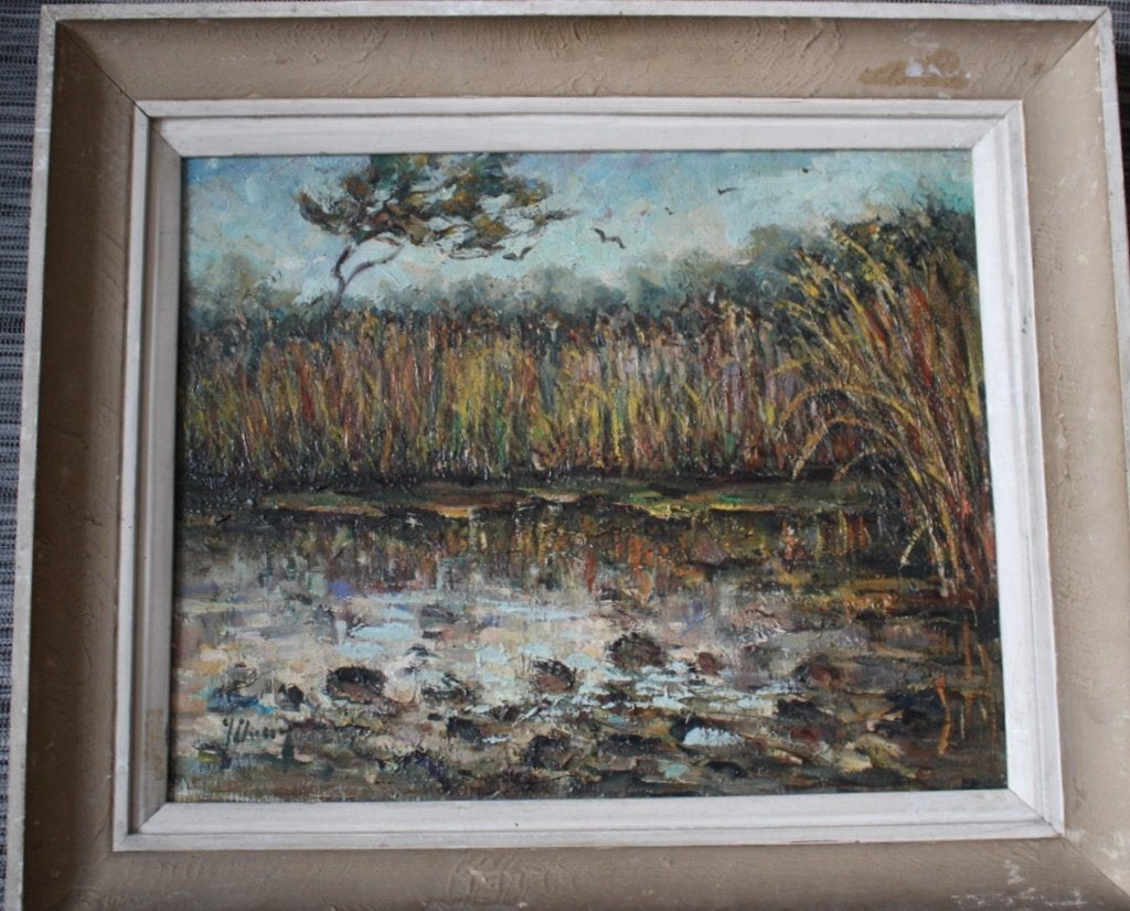 Jan Visser, olie/doek. Bretagne, zie foto 5., Doek, Ophalen of Verzenden, Landschap, Olieverf